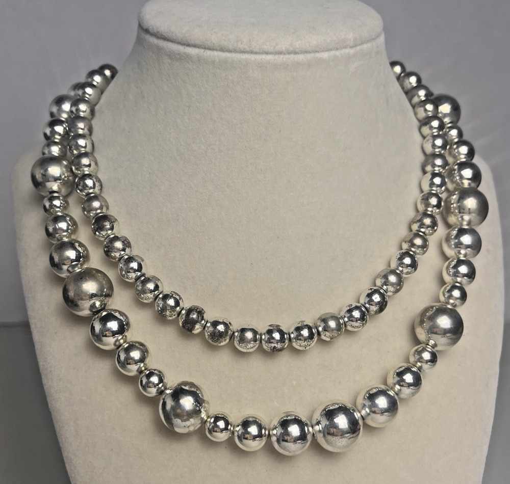 Ball Chain Beaded Necklace Toggle Silver Tone Lot Beaded Retro WHBM & Chaps